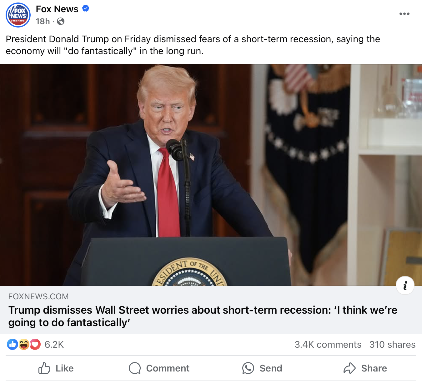 Headline from Fox News on Facebook