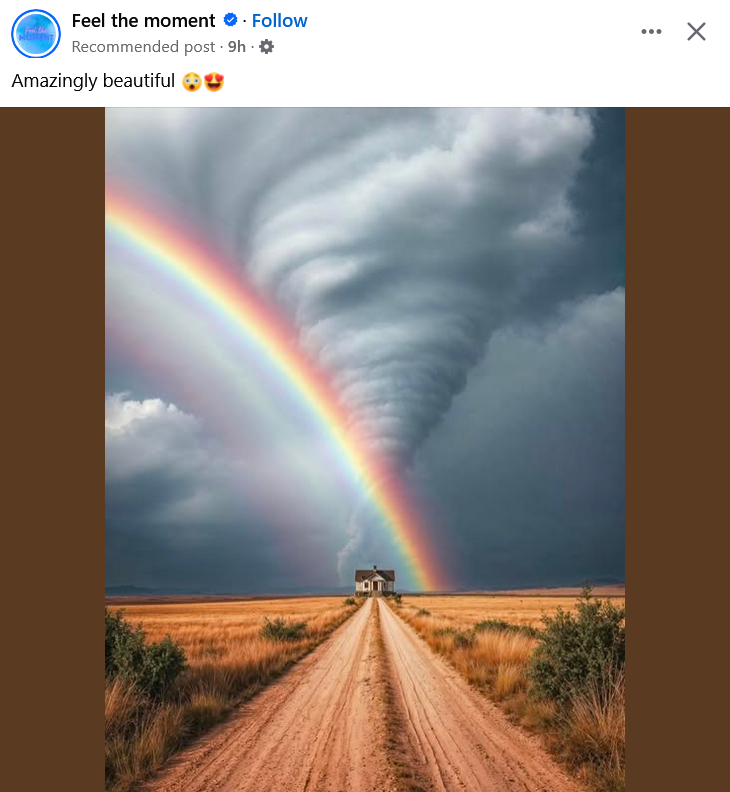 AI-generated tornado with rainbow